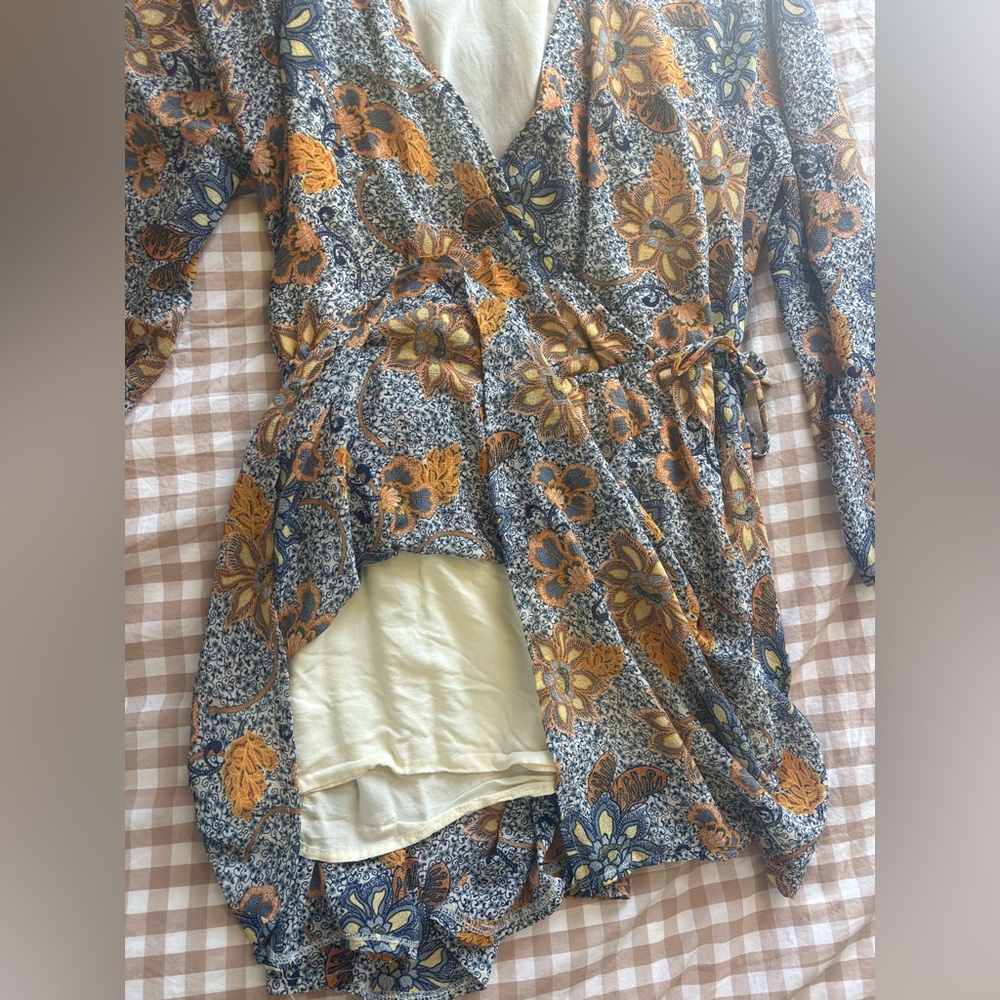 Free People quarter sleeve Floral Wrap Dress XS lined - Picture 2 of 5